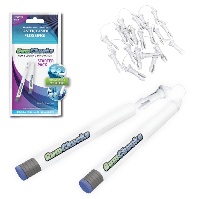 GumChucks Floss for Teeth - Flossing for Kids and Adults - Orthodontic Flossers for Braces - Dental Gum Floss Picks for All Ages (Starter Pack) - Image 1